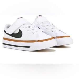 Nike Court Legacy 7C White and Black Sneakers with Brown Trim